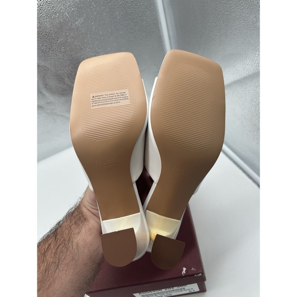 New Torgeis Scarlette‎ Faux Leather Triangle Heel Slip On Sandals White Size 10 - Picture 6 of 7